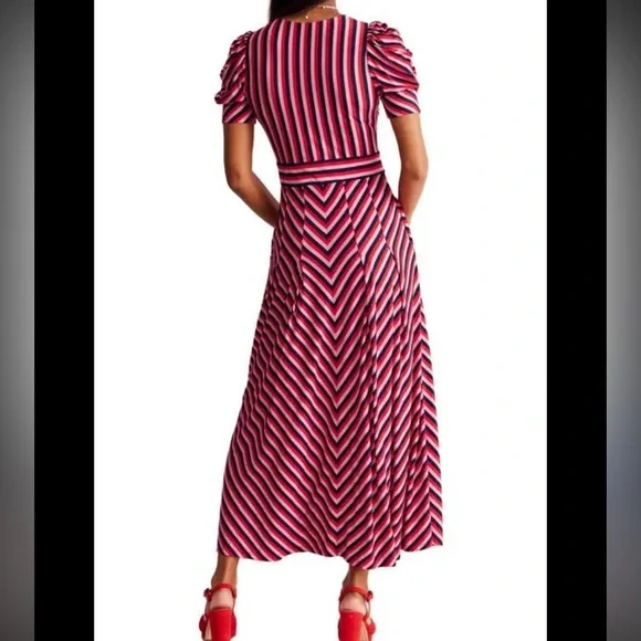 Boden Kristen Stripe A-Line V-Neck Midi Dress - Picture 2 of 16